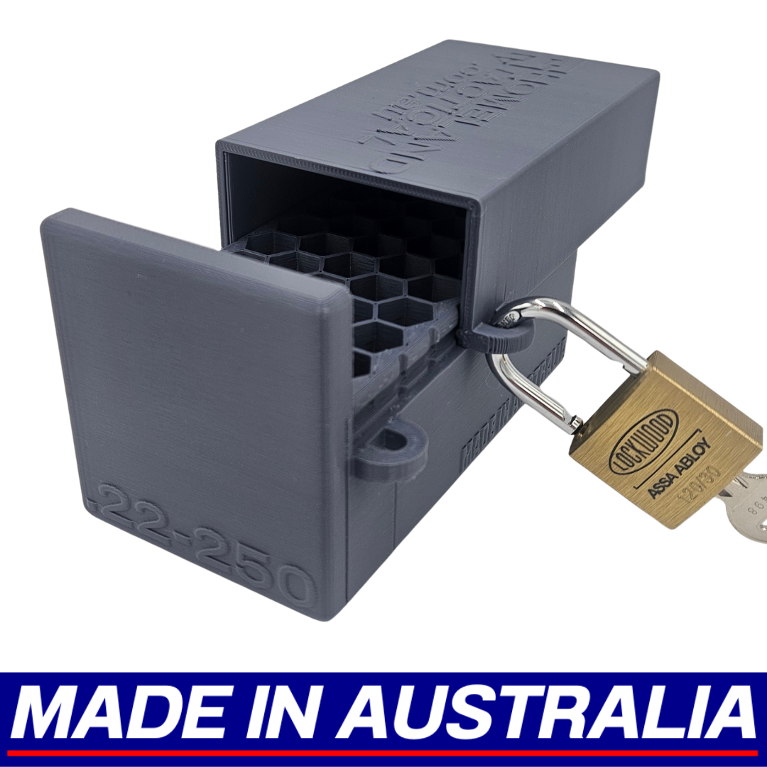 .22-250 Rem Lockable Ammo Box Ammunition Dispenser Lock Case 40 Round Storage