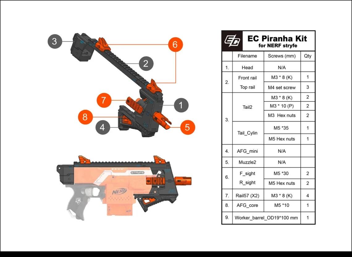 Nerf Stryfe Blaster Piranha Modified Kit Parts Only Semi-Auto Gun - Made in Aust