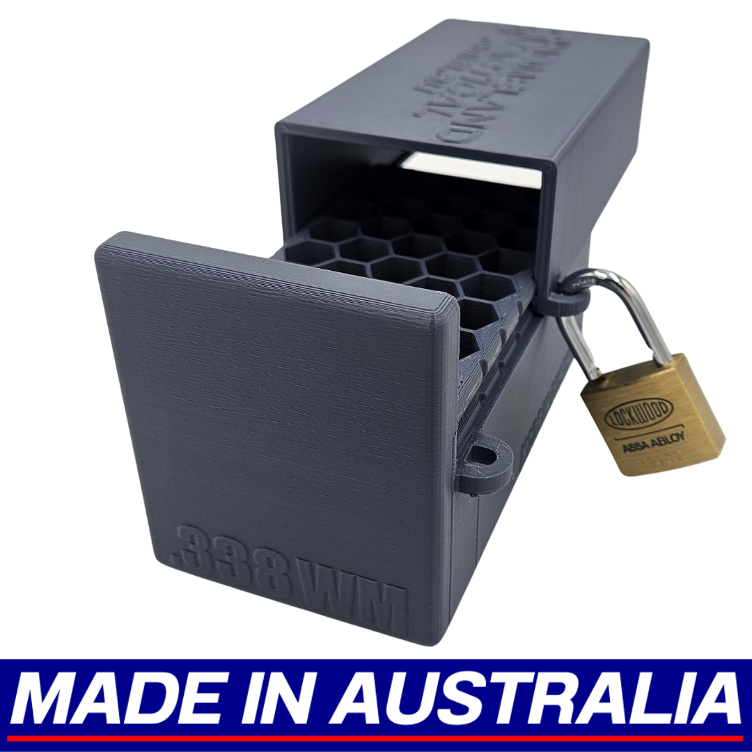 .338 WM Winchester Magnum Lockable Ammo Box Ammunition Dispenser Lock Case 40 Round Storage