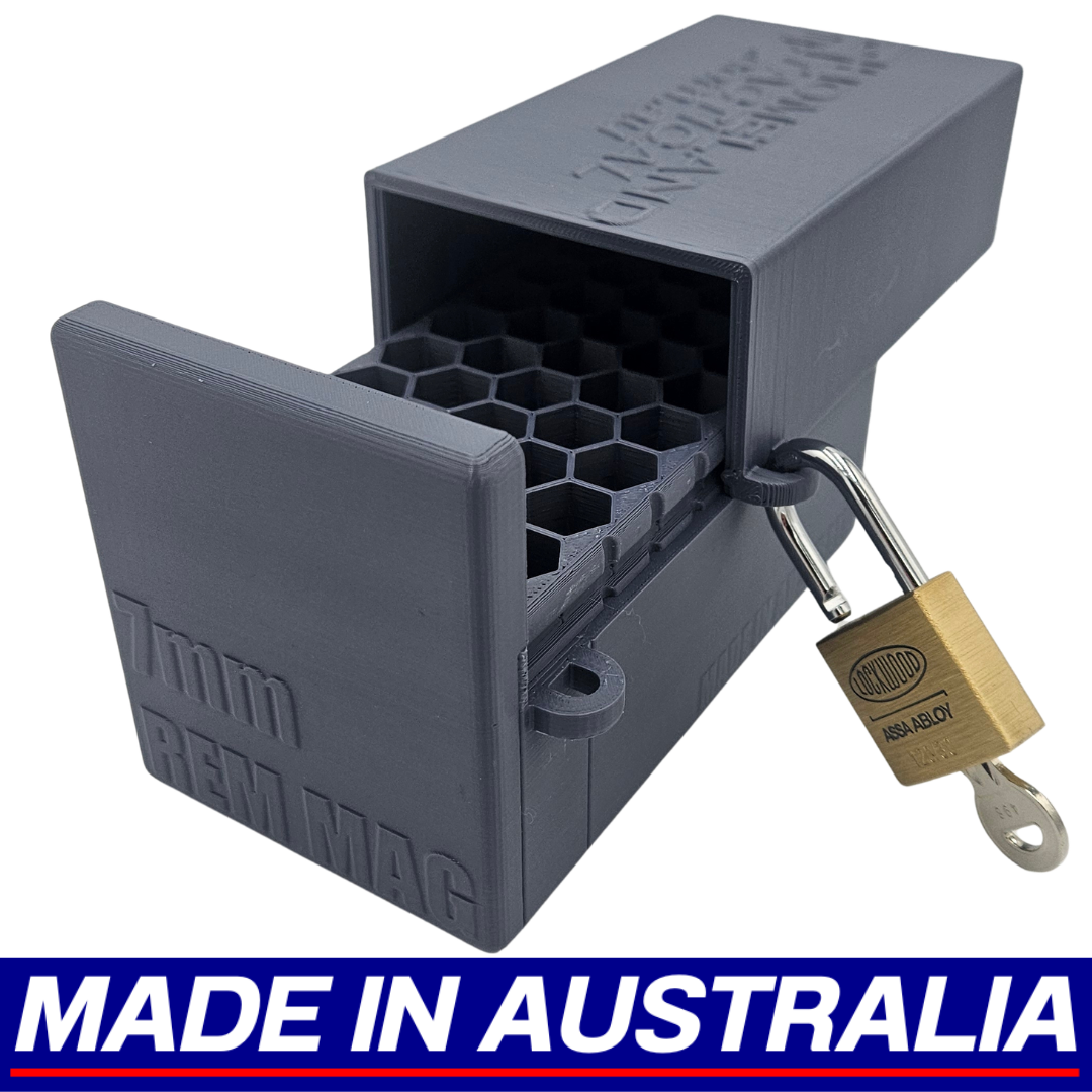 7mm Remington Magnum Lockable Ammo Box Ammunition Dispenser Lock Case 40 Round Storage