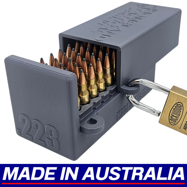 .223 Lockable Ammo Box Ammunition Dispenser Lock Case 50 Round Rifle Storage