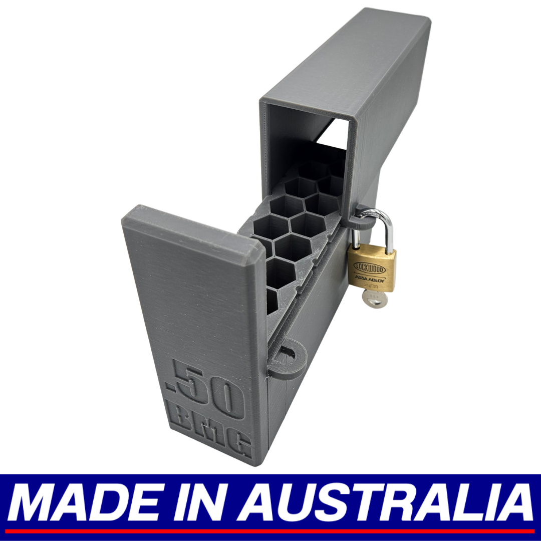 .50 BMG Lockable Ammo Box Ammunition Dispenser Lock Case 50 Round Rifle Storage